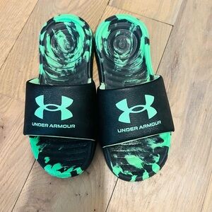 Under Armour Kids Black & Mint Green Slide Sandals